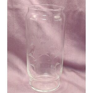 Vintage Clear Glass Vase Etched‎ Wheat Both Sides Cylinder Seven Inches 1970s